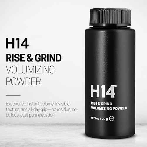 H14 Rise & Grind Hair Powder for Men ? Volumizing Matte Finish Styling Dust with Extra Hold ? Lightweight Thickening Powder with Pea Extract & Acai Oil ? Residue-Free Texture Booster, 0.71 oz