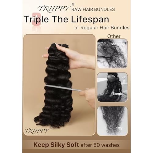TRIIPPY Real Raw Sea Wavy Bundles Human Hair,100% Cambodian Raw Hair Sew-In Weave Single Bundle,Triple The Lifespan Over Regular Virgin Hair Bundle,No.1 Raw Hair Brand On Amazon(14 Inch)
