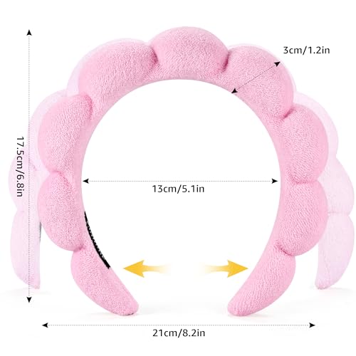 Spa Headbands for Washing Face or Facial, Set of 2 Skincare Headbands, Terry Cloth Headband Wash Combo Pack - Puffy Makeup Washing, Mask, Skin Treatment (Black & Pink)