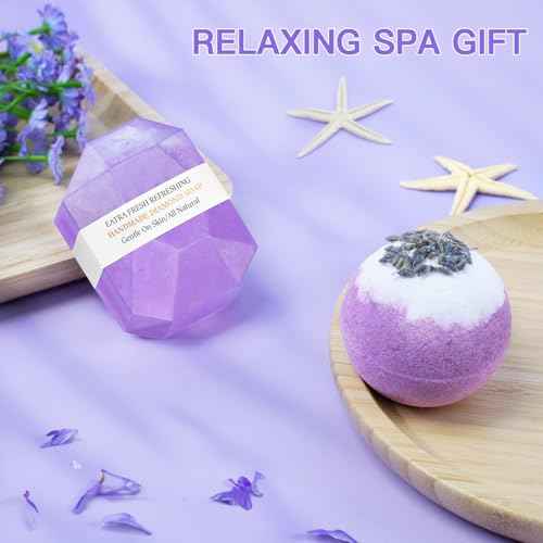 Gifts for Women, Birthday Gifts for Women, Gift Baskets for Women Best Friends Mom Her Sister Wife Girlfriend Coworker, Lavender Spa Gift Set with Emotional Support Eggplant Doll for Christmas Gifts