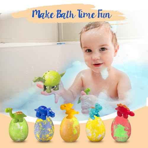 Bath Bombs for Kids with Surprise Toys Inside, Dino Egg Bath Bombs Gift Set with Dinosaur Toy for Boys Girls 3 4 5 6 7 8 9 Years, Bubble Fizzy Spa Handmade Bath Bomb Kit for Kids Birthday Christmas