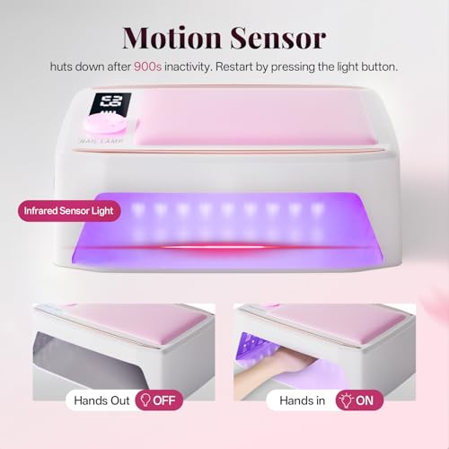 krofaue 380W Fast Curing UV Nail Lamp with Auto Sensor Professional Cordless UV Light for Gel Nails with Detachable Arm Rest, 6 Timers UV/LED Nail Dryer for Nail Salon and Home DIY
