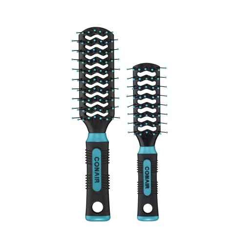 Conair Grip & Lift Vent Hairbrush 2PK, Full-Size and Mid-Size Brush Set, Nylon Bristle Hairbrushes for Blowout Styling, Value Pack