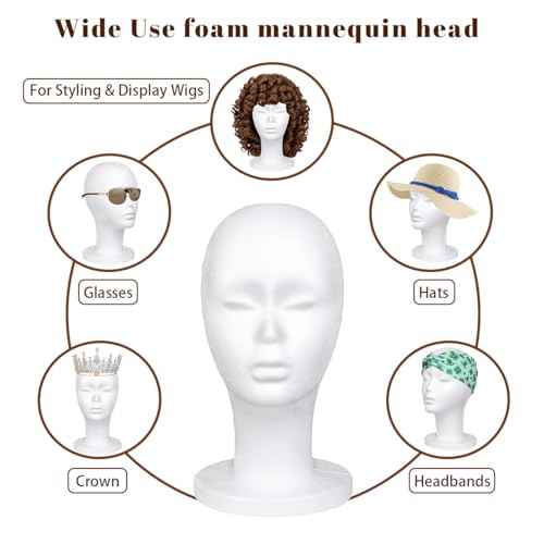 Leeven 3 Packs Foam Wig Head Female Styrofoam Mannequin Head Stand for wigs foam heads Wig Display for Style, Model, Display Hair, Hats, Hairpieces, Mask , Salon and Travel