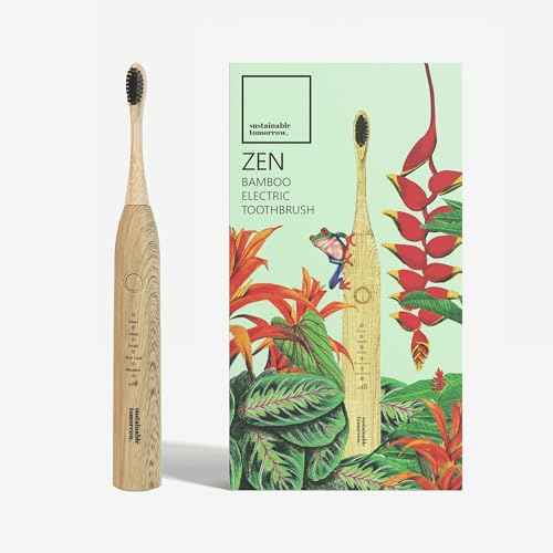 Sustainable Tomorrow Zen Bamboo Electric Toothbrush Adults, Rechargeable w/Plant-Based Soft Bristles, Bamboo Heads, 5 Modes & Long-Lasting Battery, Ideal Christmas Gifts for Women & Gifts for Men