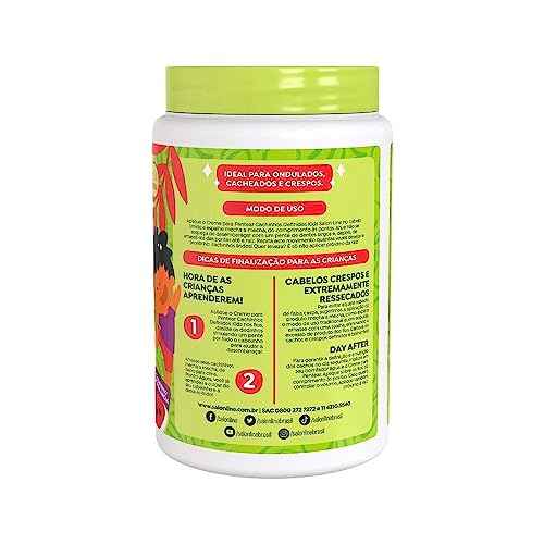 KPOCUN Salon Line, Creme de Pentear Infantil, Cachinhos Definidos, Controle de Frizz e Brilho Intenso, Vegano - Cabelos Ondulados, Cacheados e Crespos, 1 Kg