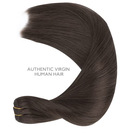 WENNALIFE Sew in Hair Extensions Real Human Hair, 20 Inch 100g Dark Brown Machine Weft Remy Hair Hand Tied Weft Straight Extensiones De Cabello Hmano