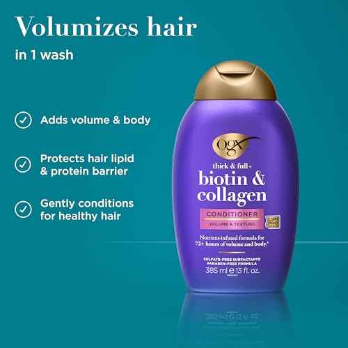 OGX Thick & Full + Biotin & Collagen Volumizing Conditioner, Nutrient-Infused Conditioner with Vitamin B7 Biotin Gives Hair Volume & Body for 72+ Hours, Sulfate-Free Surfactants, 13 fl. Oz