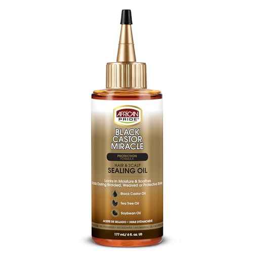 African Pride Black Castor Miracle Hair & Scalp Sealing Oil ? Hair Oil with Black Castor, Tea Tree & Soybean Oil for Moisture Lock, Scalp Relief & Growth Support | 6oz