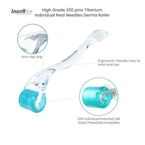 Derma Roller, Microneedling Roller with 200 Real Individual Titanium Needles, Professional Microneedle Roller for Men and Women Home Use - Sky Blue