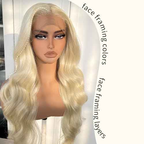 BlackSwern 613 Lace Front Wigs, Blonde Glueless Synthetic Lace Front Wigs Pre Plucked, Body Wave Long Lace Wigs for Black Women #613