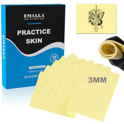 Emalla 3mm Premium Tattoo Fake Skin, 10Pcs Silicone Practice Skin for Practice Double-Sided Use 7.4"x5.6" Soft Skin for Artists and Beginners Tattoo Supplies