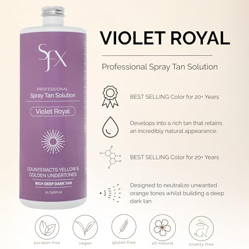 SunFX Violet Royal Professional Spray Tan Solution | Dark, Cool-Toned Bronze | Salon-Grade HVLP Spray Tanning Formula | Fast-Drying, Streak-Free & Long-Lasting | 33 Fl Oz