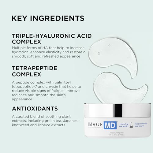 IMAGE Skincare, IMAGE MD Restoring Eye Masks, Hydrating Hydro-Gel Under Eye Masks, 3x Hyaluronic Acid Visibly Firms and Hydrates
