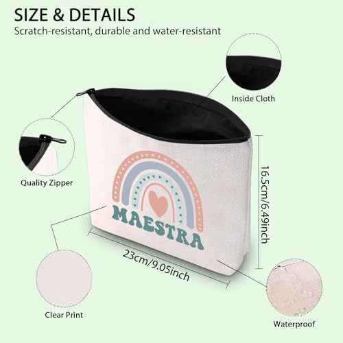 FOTAP Maestra De Espanol Gift Maestra Spanish Teacher Makeup Bag Spanish Bilingual Maestra Teacher Gift Teacher Appreciation Gift Retirement Gift (Maestra)