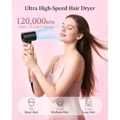 Brightup Dual Voltage Air Wrap Hair Styler - 5 in 1 High Speed Hot Air Styler 1400W Blow Dryer Brush, Negative Ions, Cool Shot Button, Curler, Volumizer, Straighter, No Heat Damage, with Travel Bag