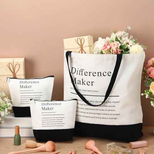 Paterr 24 Pcs Difference Maker Appreciation Gifts Bulk for Women 12 Difference Maker Tote Bag for Christmas Staff Team 12 Makeup Bags for Leader Mentor Manager Medical Assistant Week Gifts for Women