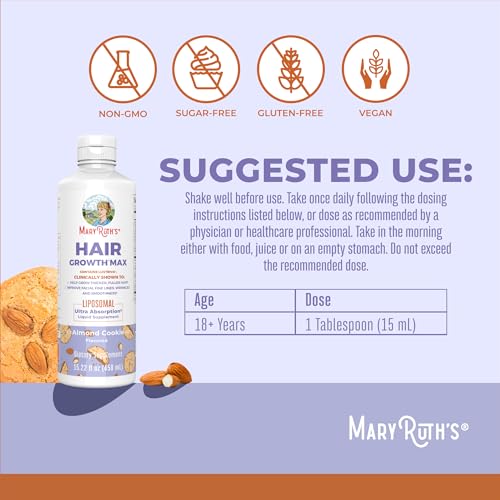 MaryRuth Organics Women's Hair Growth MAX Liposomal | with Lustriva¢ç + Biotin 10000mcg + Pumpkin Seed Oil | Thicker Hair | Hair Care | Wrinkles, Fine Lines, Skin Care | Ages 18+ | 15.22 Fl Oz