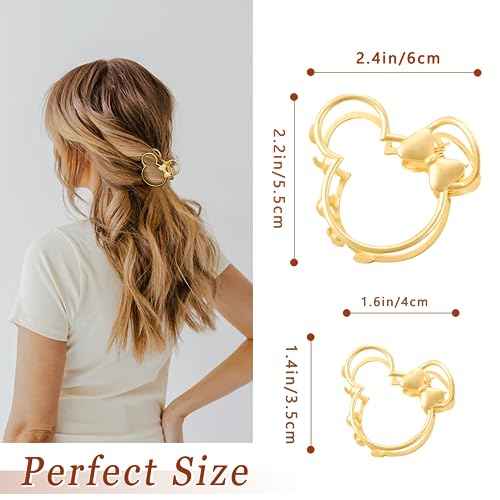 6 Pack Large Metal Claw Clips, Gold Hair Clips, Thick Hair Barrette Hair Clips for Mouse Ears Theme Party Super Cute Theme Park Hair Clasps Accessories
