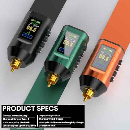 Wireless Tattoo Battery Pack Wormhole Tattoo Power Supply 1,800mAh Capacity with LED Digital Display Rechargeable Cordless Tattoo Power Supply RCA Lithium Battery Pack for Rotary Tattoo Machine WB15-A