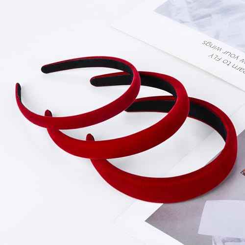Etercycle Red Christmas Headband, 3 Different Width Thick Headbands for Women, Velvet Sponge Hairband Soft Vintage Hair Bands Padded Head Bands Hair Accessories Gifts