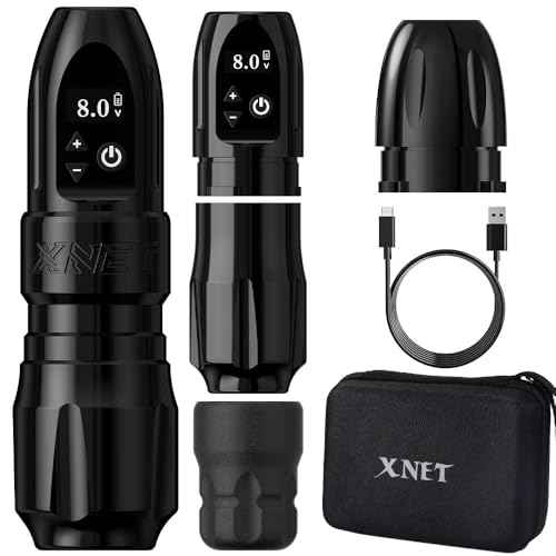 Xnet Wilk Wireless Tattoo Gun Machine Brushless Motor Straight Drive Bar - 2400mAh & Extra 1800mAh Batteries Rotary Tattoo Cartridge Pen with Digital Display for Professional Tattoo Artists& Beginners