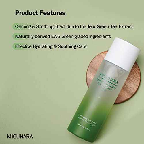 [MIGUHARA] Green Tea Calming Essence Toner Origin 200ml / 6.76 Fl Oz | Facial Toner, Hydrating Toner, Skin Recovery, Calming Toner | All Ingredients Graded EWG Green