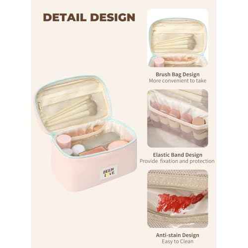 Travel Makeup Bag Cute Cosmetic Bag for Women Large Capacity Makeup Case Organizer Bag Toiletry Bag Portable Waterproof Make Up Bags with Handle and Divider, Pink