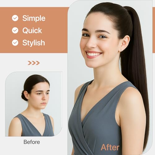 Claw Clip In Ponytail Extension, 100% Human Hair Ponytail Extension, No Tangle & Smooth, 105g, 16 Inch #Dark Brown