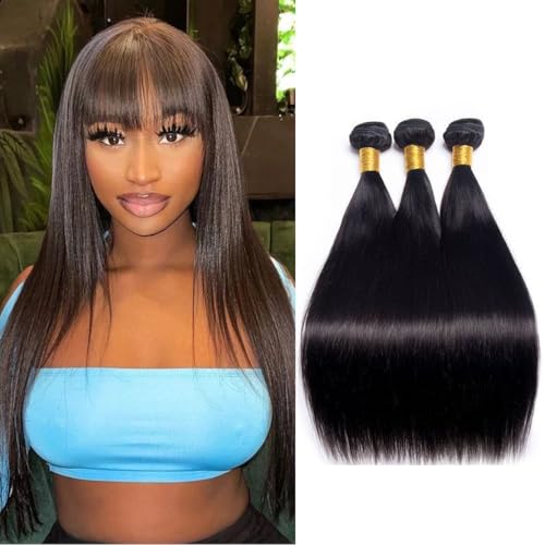 Straight Human Hair 3 Bundles 18 20 22 inches Brazilian Virgin 100% Unprocessed Straight Hair Weave Bundles Human Hair Natural Black Color Hair Extensions