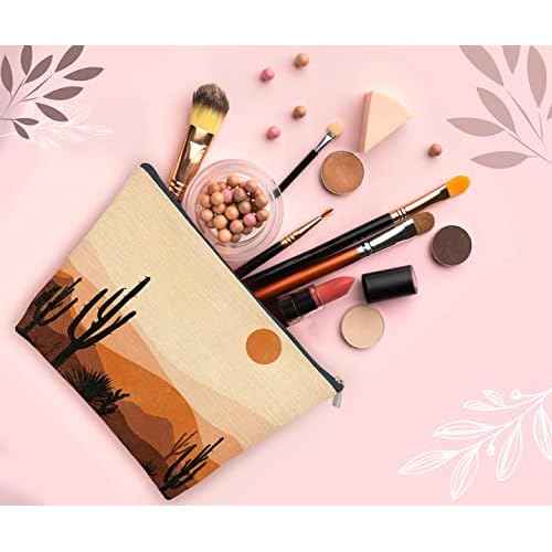 Boho Lover Gift for Women Girls, Abstract Boho Sun Cactus Desert Landscape Cosmetic Bag Gift Idea for Girls Women, Bohemia Boho Travel Makeup Bag, Gifts for Boho Lovers Teen Girls Women