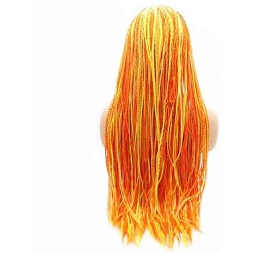 Orange Box Braided Wigs for Women Long Highlight Orange Mixed Yellow Red Piano Color Braid Wigs Lace Front Wig Glueless Heat Resistant Fiber Synthetic Hair Festival Cosplay Daily Wigs 26 Inch
