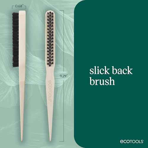 EcoTools Slick Back Hairbrush, Small Brush For The Perfect Ponytail Or Bun, Tease, Smooth, & Style Hair, Tame Frizz & Flyaways, Renewable Bamboo Handle & Vegan Boar Bristles, Cruelty-Free, 1 Count