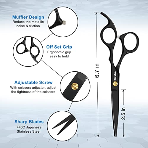 Sirabe 10 PCS Hair Cutting Scissors Set, Professional Haircut Scissors Kit with Cutting Scissors, Thinning Shears, Comb, Cape, Clips, Black Hairdressing Texturizing Shears Set for Barber, Salon, Home