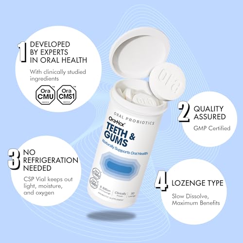 OraTicx Teeth & Gums Oral Probiotics, 8 Billion CFU - Naturally Supports Oral Health, Fresh Breath, and Immunity, Dental Probiotic Supplement, Grape Flavor 30 Lozenges 4-Pack