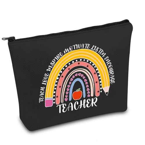 FOTAP Teacher Gift Teacher Survival Kit Teacher Life Inspired Makeup Bag Sch-o-ol Teacher Gift Best Teacher Gift Teacher Appreciation Cosmetic Bag (TEACHER BLK)