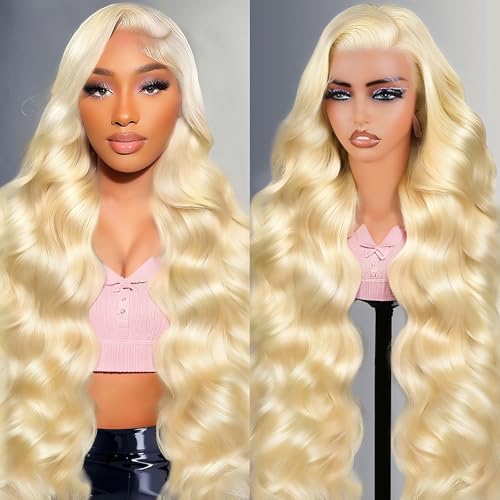 613 HD Lace Frontal Wig 13x6 Blonde Body Wave Lace Front Wigs Human Hair Pre Plucked Glueless Wigs for Women (26inch)
