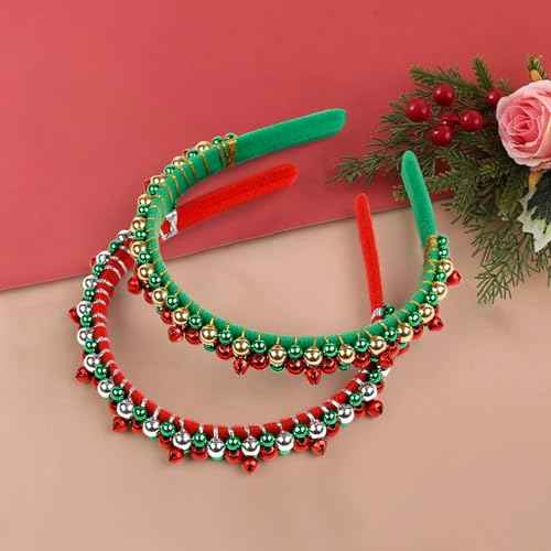 WOVOWOVO Christmas Headbands for Women Girls Red Bell Hairband for Women's hair Green Fashion Headband Christmas festive Gifts Hair Accessories, 2 Pieces