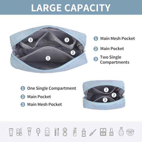 MAGEFY Small Makeup Bag for Purse Mini Cosmetics Bag Corduroy Cute Cosmetic Pouch for Women with Slip-in Pockets