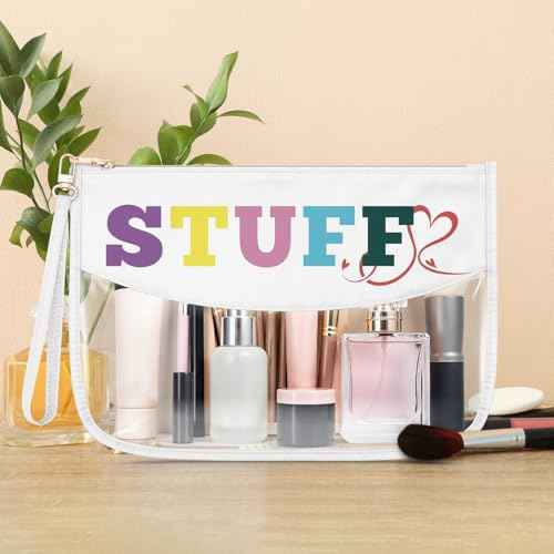 Clear Letter Makeup Bag for Women Cosmetic Bag with a Removable Carry Handle Christmas Birthday Gifts for Mom Grandma Graduation Gifts for Daughter Sister Retirement Present for Colleague(STUFF)