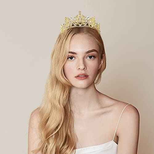 Crowns for Women, Gold Tiaras w/Crystal - Baroque Headband for Bride Bridal Princess Queen Flower Girl Birthday Halloween Cosplay Costume Party Wedding Prom Quinceanera Pageant Homecoming