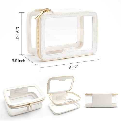 Aveniee Clear Makeup Bag, Large Transparent Cosmetic Pouch with Dual Zippers, Travel Toiletry Case Car Organization for Women Enssantials (Off-White)