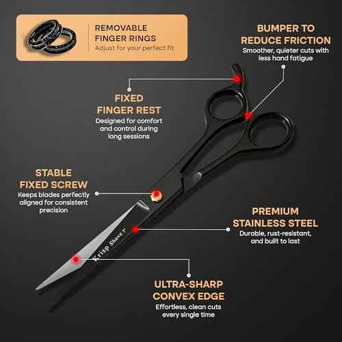 Professional Hair Cutting Scissors - Krisp Shave Japanese Stainless Steel Salon Barber Scissor (7 Inch) - Shears for Men's Beard Mustache Women Kids Pets Haircut All Purpose Shear, KSP-786