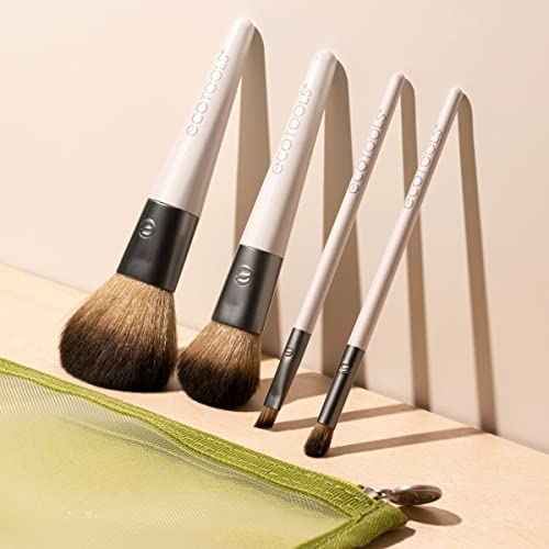 EcoTools On-The-Go Makeup Brush Kit, Travel-Friendly Brush Set, Mini-Size Makeup Tools for Powders, Blush, Bronzer, & Eyeshadows, Eco-Friendly, Synthetic Bristles, Cruelty-Free & Vegan, 5 Piece Set