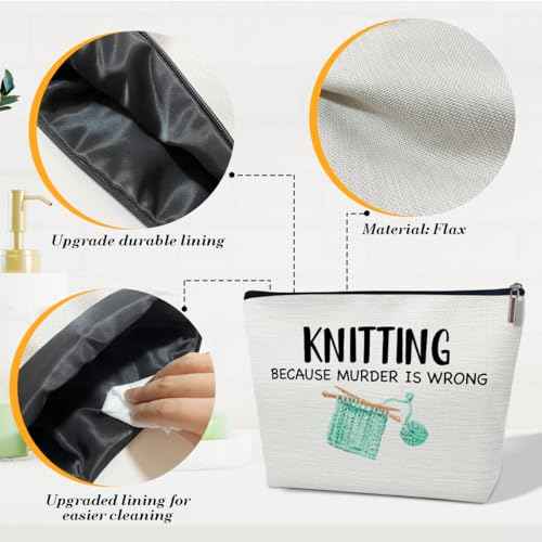 Funny Knitting Gifts Makeup Bag, Crocheting Gifts for Knitters Lovers, Women, Crocheter Supplies Stuff, Cosmetic Bag for Purse