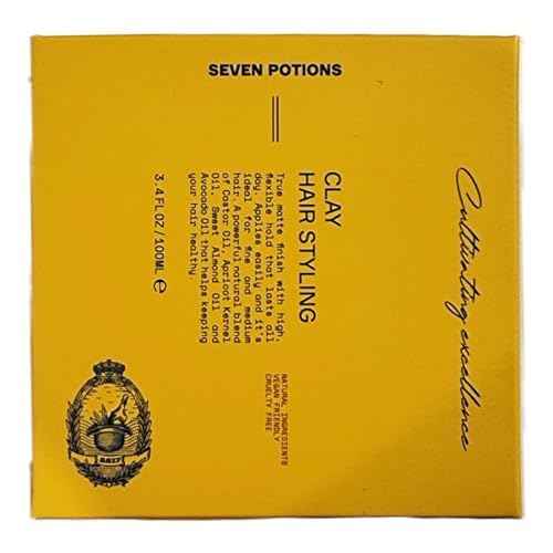 SEVEN POTIONS Hair Clay For Men and Women 3.4 fl oz - High Hold No Shine Hair Pomade For Men - Effortless Hair Styling Product That Leaves No Residue - Water Based - Natural, Vegan, Cruelty Free