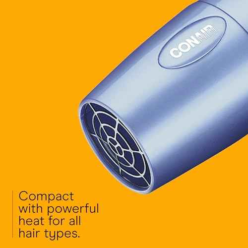 Conair Travel Hair Dryer with Dual Voltage, 1600W Compact Blow Dryer with Folding Handle, Blue