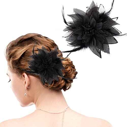 Sibba Flower Hats Clips Hairpin Barrettes Rose Hair Dress Accessories Black Pin Floral Feather Women Girls Dresses For Travel Wedding Prom Party (Flower Stamens Style)