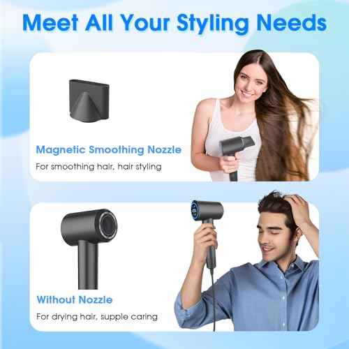 KARFUN Plasma Hair Dryer, 1500W High Speed Blow Dryer with Plasma Tech (Positive+Negative Ionic), LED Display, 5 Temps 2 Speed, Thermo-Control, Fast Drying Plasma Hairdryer for Home or Travel (Gray)