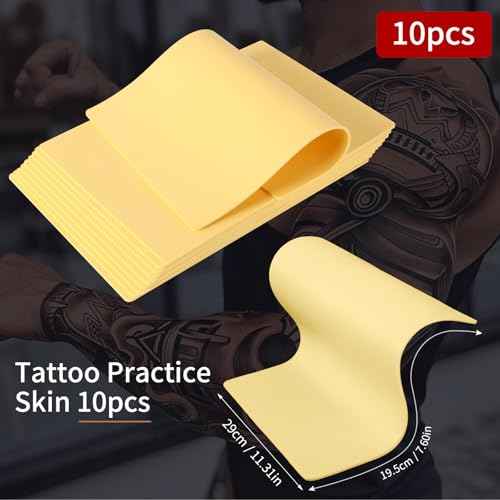 Tattoo Practice Skin 10pcs Kit 3mm Thick Fake Skin Double Sides Blank Silicone Practice Skin Tattooing 11.7 * 7.8 Inch Soft for Beginners Artists